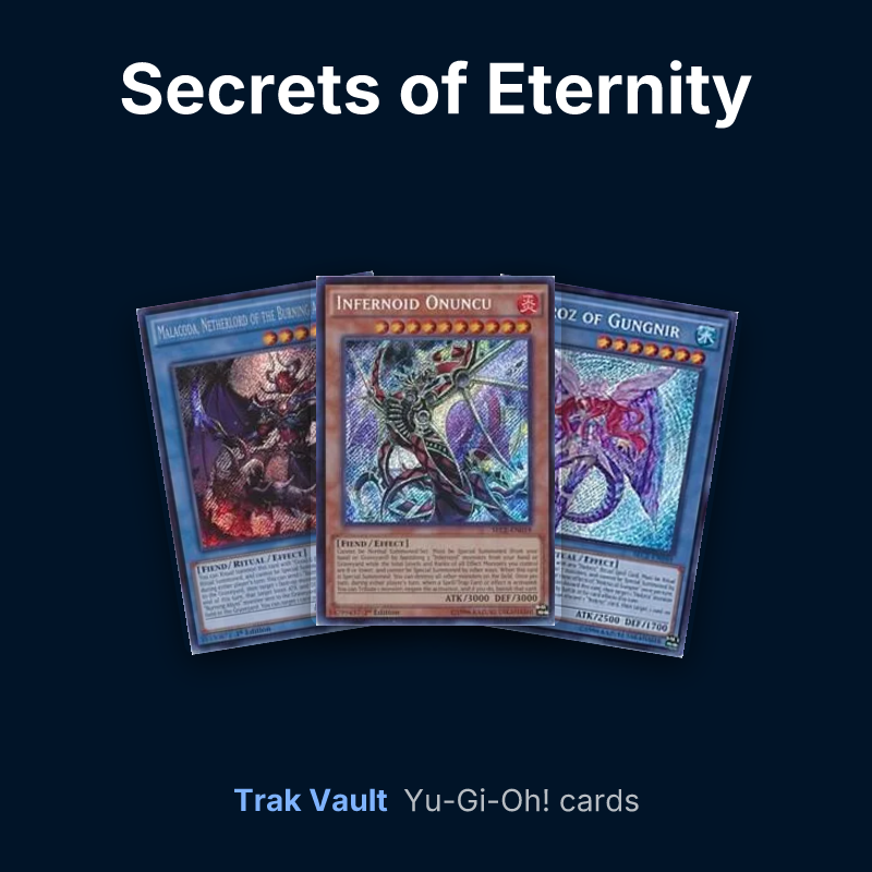 Secrets of Eternity Yu-Gi-Oh! cards: Malacoda, Netherlord of the Burning Abyss, Infernoid Onuncu and Nekroz of Gungnir