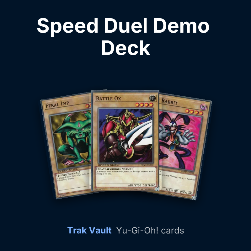 Speed Duel Demo Deck Yu-Gi-Oh! cards: Feral Imp, Battle Ox and Dark Rabbit