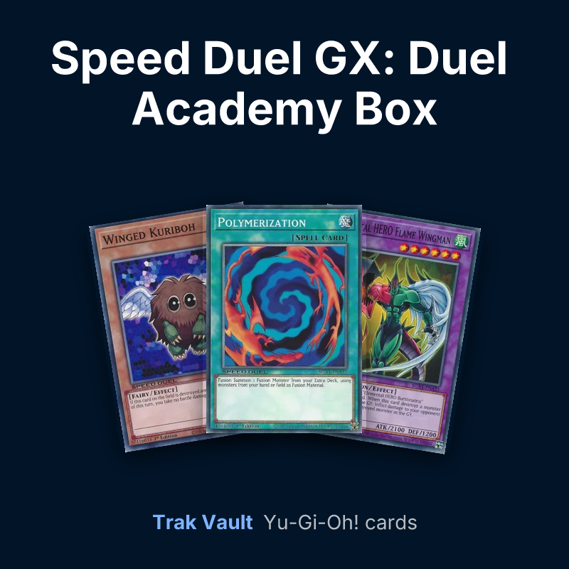 Speed Duel GX: Duel Academy Box Yu-Gi-Oh! cards: Winged Kuriboh, Polymerization and Elemental HERO Flame Wingman