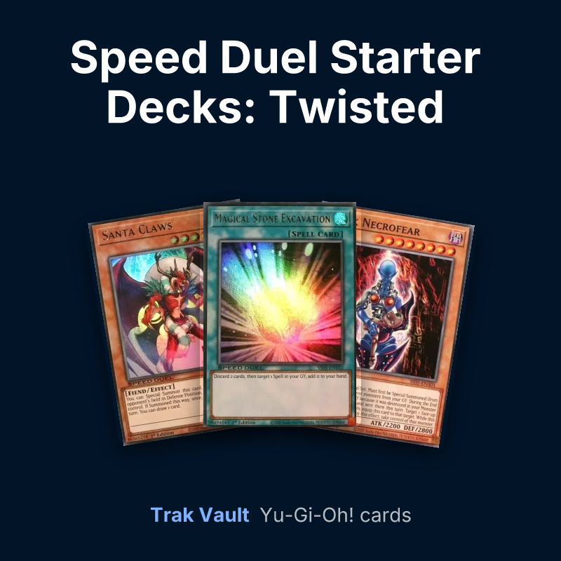 Speed Duel Starter Decks: Twisted Nightmares Yu-Gi-Oh! cards: Santa Claws, Magical Stone Excavation and Dark Necrofear