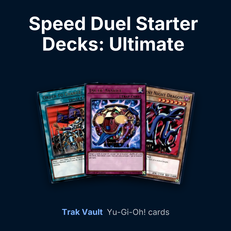 Speed Duel Starter Decks: Ultimate Predators Yu-Gi-Oh! cards: Order to Charge, Jar of Avarice and Serpent Night Dragon