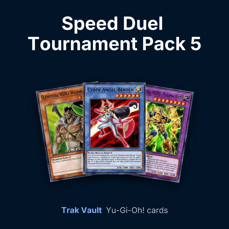 Speed Duel Tournament Pack 5 Yu-Gi-Oh! cards: Elemental HERO Wildheart, Cyber Angel Benten and Elemental HERO Plasma Vice