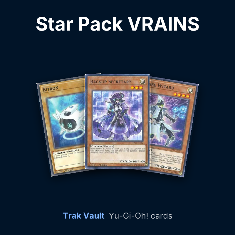 Star Pack VRAINS Yu-Gi-Oh! cards: Bitron, Backup Secretary and Cyberse Wizard