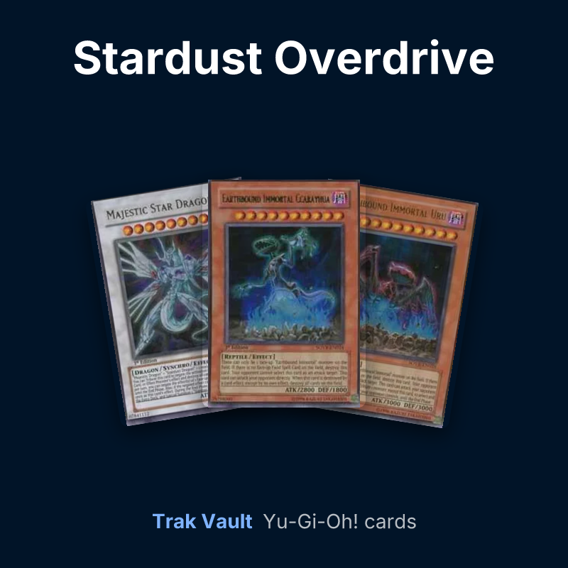 Stardust Overdrive Yu-Gi-Oh! cards: Majestic Star Dragon, Earthbound Immortal Ccarayhua and Earthbound Immortal Uru