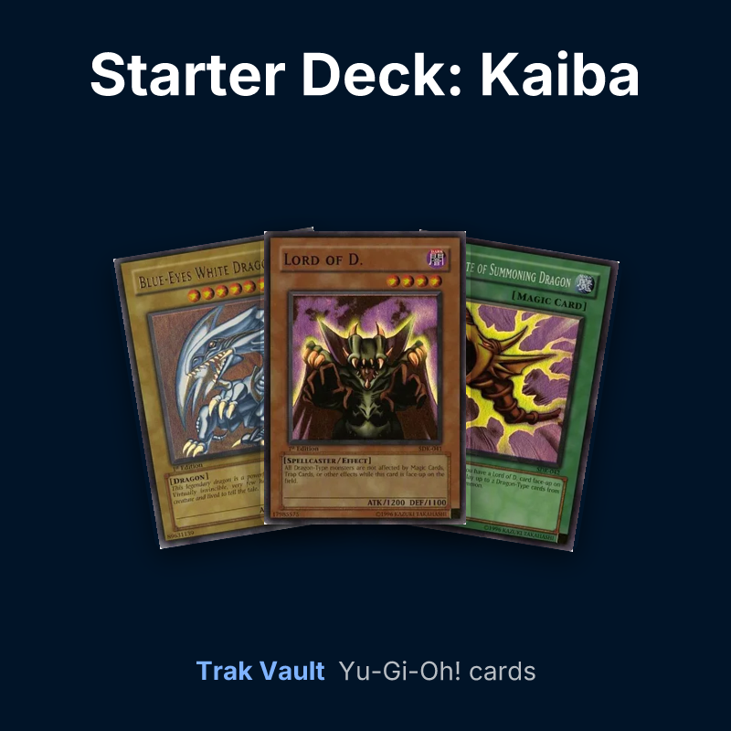 Starter Deck: Kaiba Yu-Gi-Oh! cards: Blue-Eyes White Dragon, Lord of D. and The Flute of Summoning Dragon