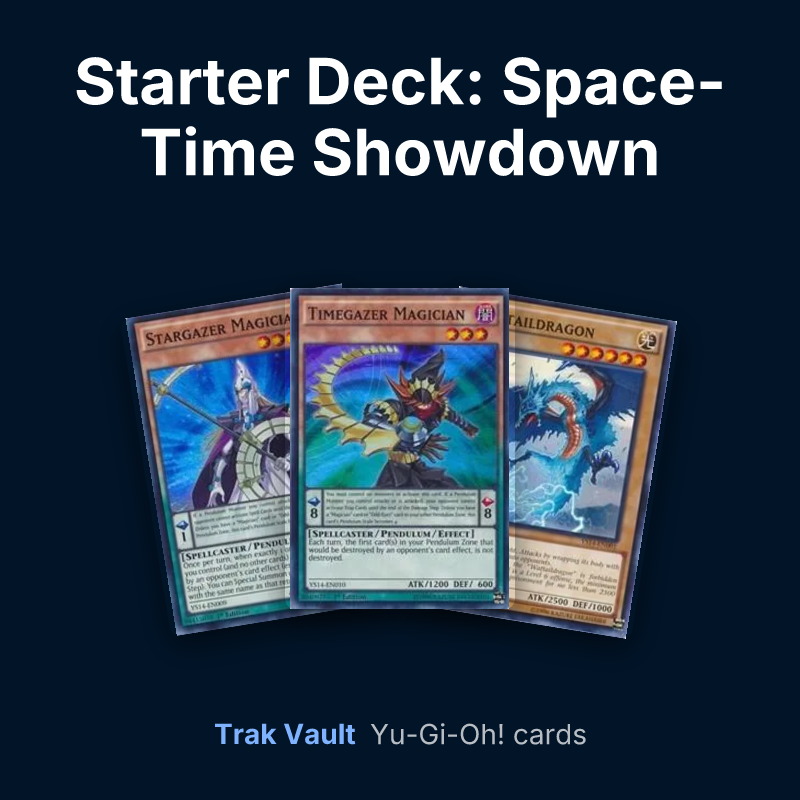 Starter Deck: Space-Time Showdown Yu-Gi-Oh! cards: Stargazer Magician, Timegazer Magician and Wattaildragon