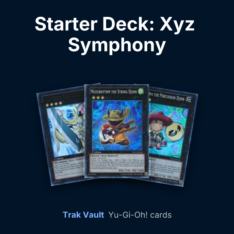 Starter Deck: Xyz Symphony Yu-Gi-Oh! cards: Number 39: Utopia, Muzurhythm the String Djinn and Temtempo the Percussion Djinn