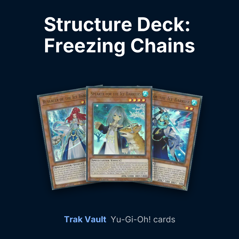 Structure Deck: Freezing Chains Yu-Gi-Oh! cards: Revealer of the Ice Barrier, Speaker for the Ice Barriers and Zuijin of the Ice Barrier