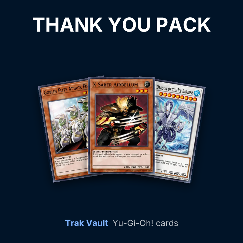THANK YOU PACK Yu-Gi-Oh! cards: Goblin Elite Attack Force, X-Saber Airbellum and Trishula, Dragon of the Ice Barrier