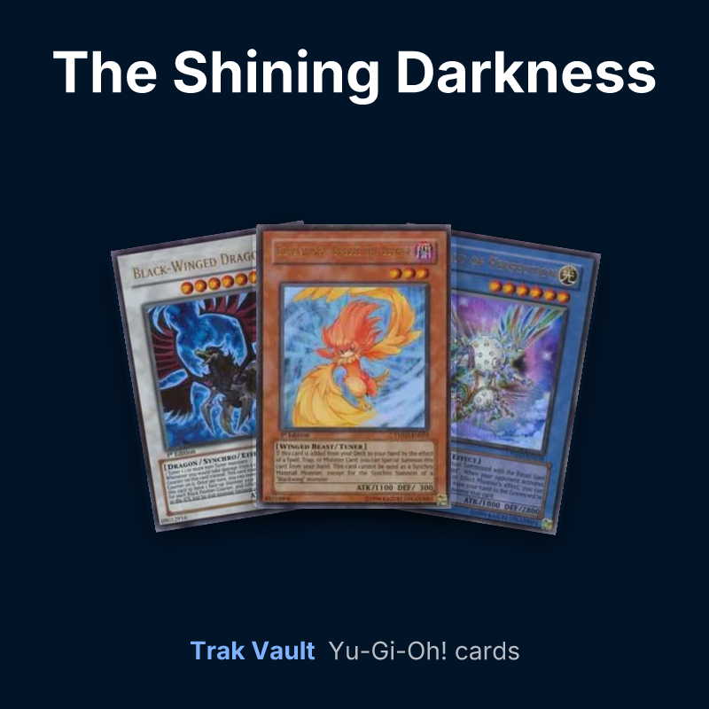 The Shining Darkness Yu-Gi-Oh! cards: Black-Winged Dragon, Blackwing - Breeze the Zephyr and Herald of Perfection