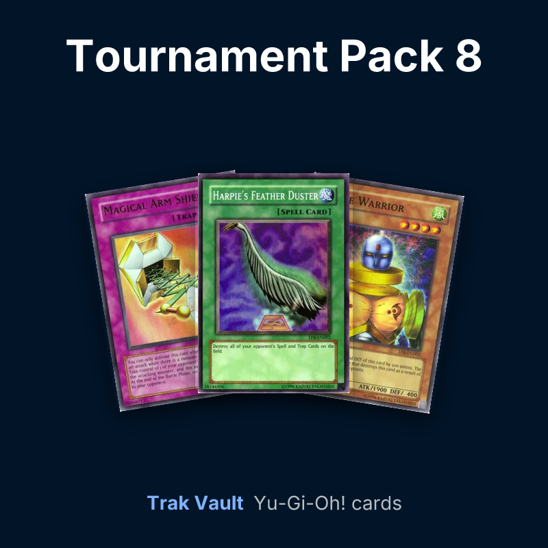Tournament Pack 8 Yu-Gi-Oh! cards: Magical Arm Shield, Harpie's Feather Duster and Slate Warrior