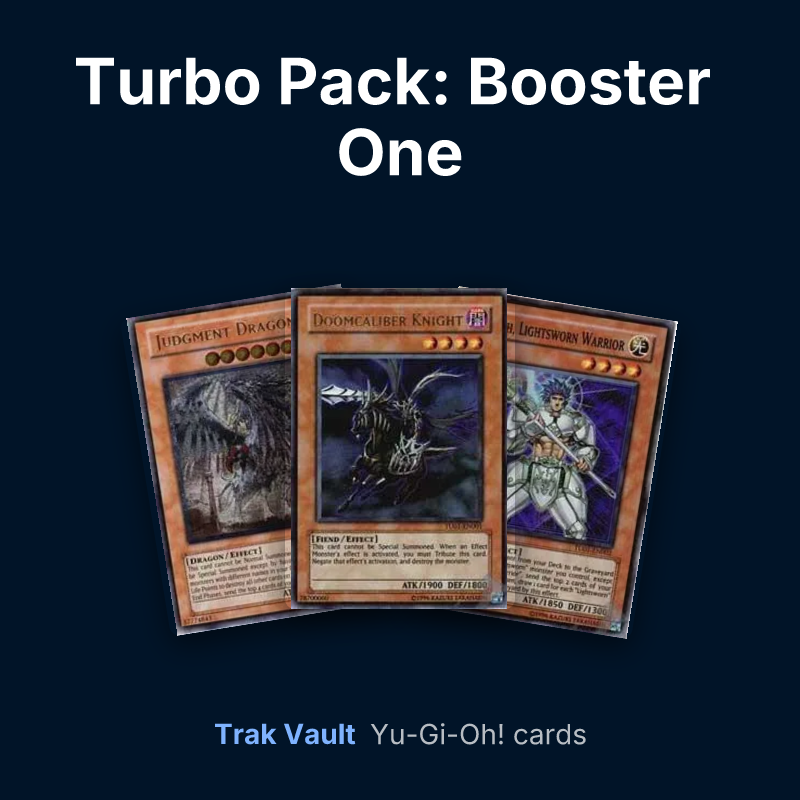 Turbo Pack: Booster One Yu-Gi-Oh! cards: Judgment Dragon, Doomcaliber Knight and Garoth, Lightsworn Warrior