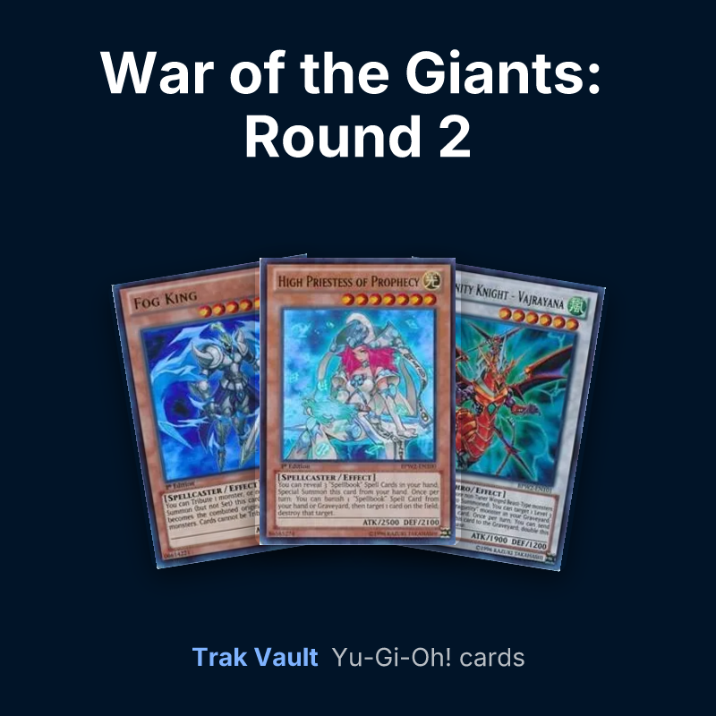 War of the Giants: Round 2 Yu-Gi-Oh! cards: Fog King, High Priestess of Prophecy and Dragunity Knight - Vajrayana