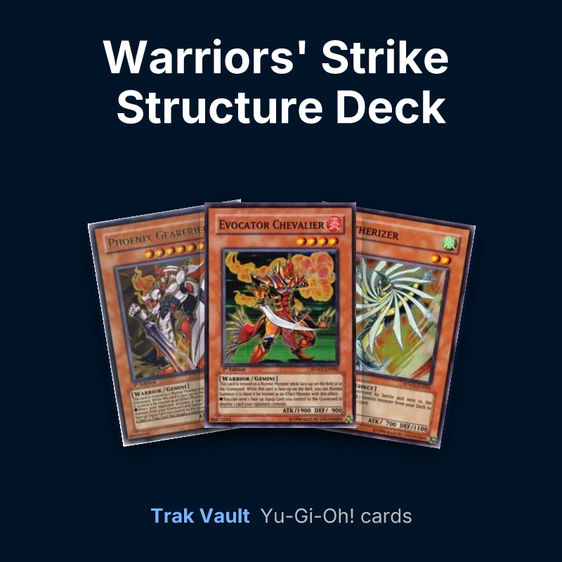 Warriors' Strike Structure Deck Yu-Gi-Oh! cards: Phoenix Gearfried, Evocator Chevalier and Featherizer