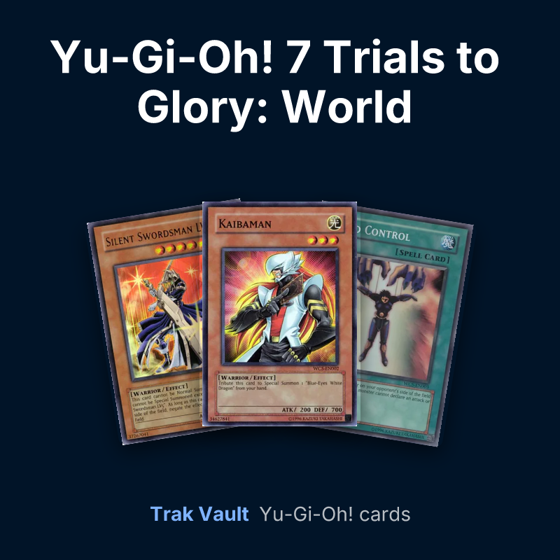 Yu-Gi-Oh! 7 Trials to Glory: World Championship Tournament 2005 promotional cards Yu-Gi-Oh! cards: Silent Swordsman LV7, Kaibaman and Mind Control