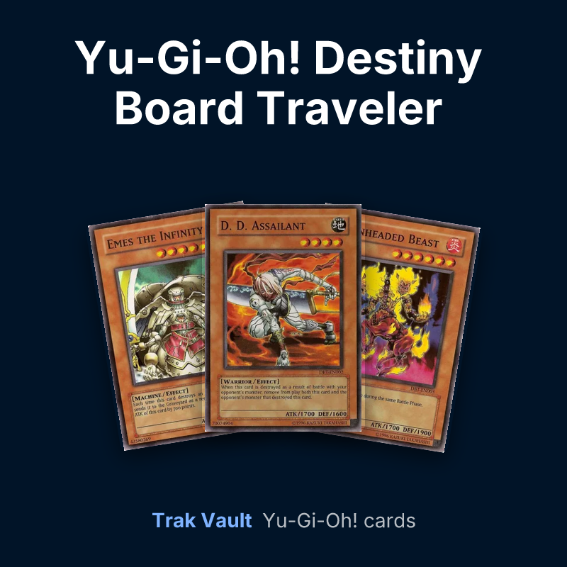 Yu-Gi-Oh! Destiny Board Traveler promotional cards Yu-Gi-Oh! cards: Emes the Infinity, D.D. Assailant and Twinheaded Beast