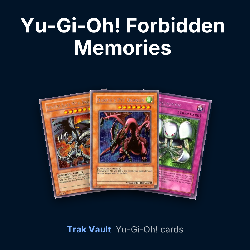 Yu-Gi-Oh! Forbidden Memories promotional cards Yu-Gi-Oh! cards: Red-Eyes Black Metal Dragon, Harpie's Pet Dragon and Metalmorph